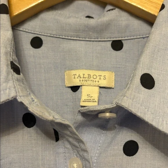 Talbots Blue Dot Button Down- small petite - Picture 3 of 5